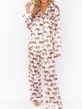 Show Me Your Mumu Pajama Set Medium Pink Catwalk Cheetah Classic Satin